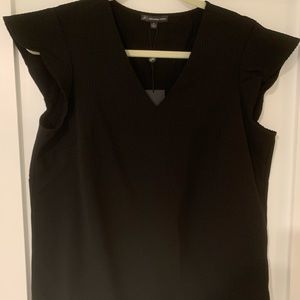 Small black searsucker v-neck blouse! NWT!!